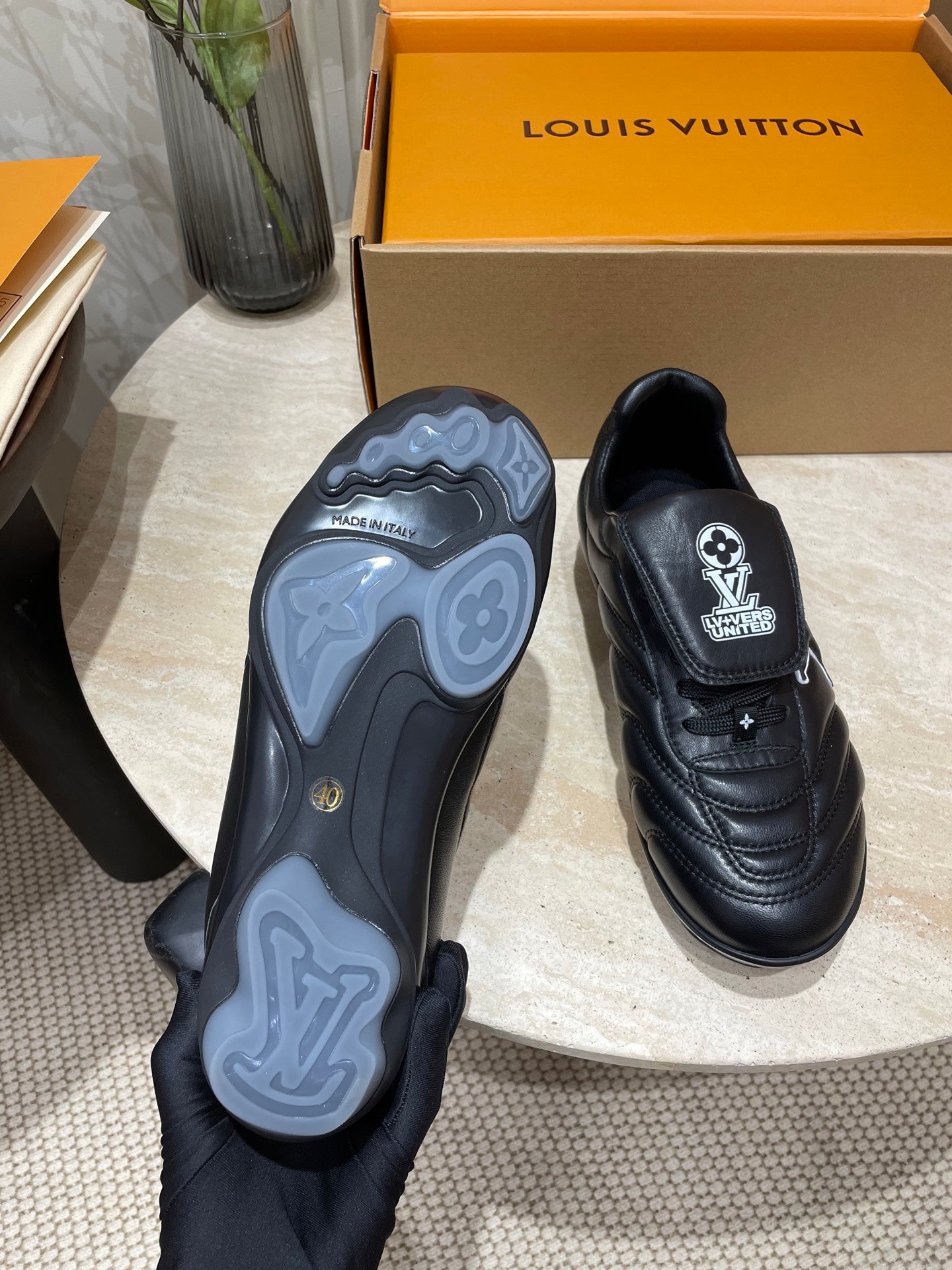 FOOTPRINT SOCCER SNEAKER IN BLACK CALFSKIN - 35