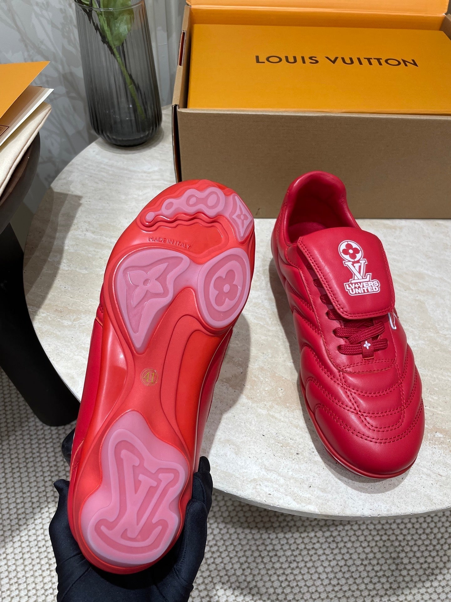 FOOTPRINT SOCCER SNEAKER IN CHERRY RED CALFSKIN - 35
