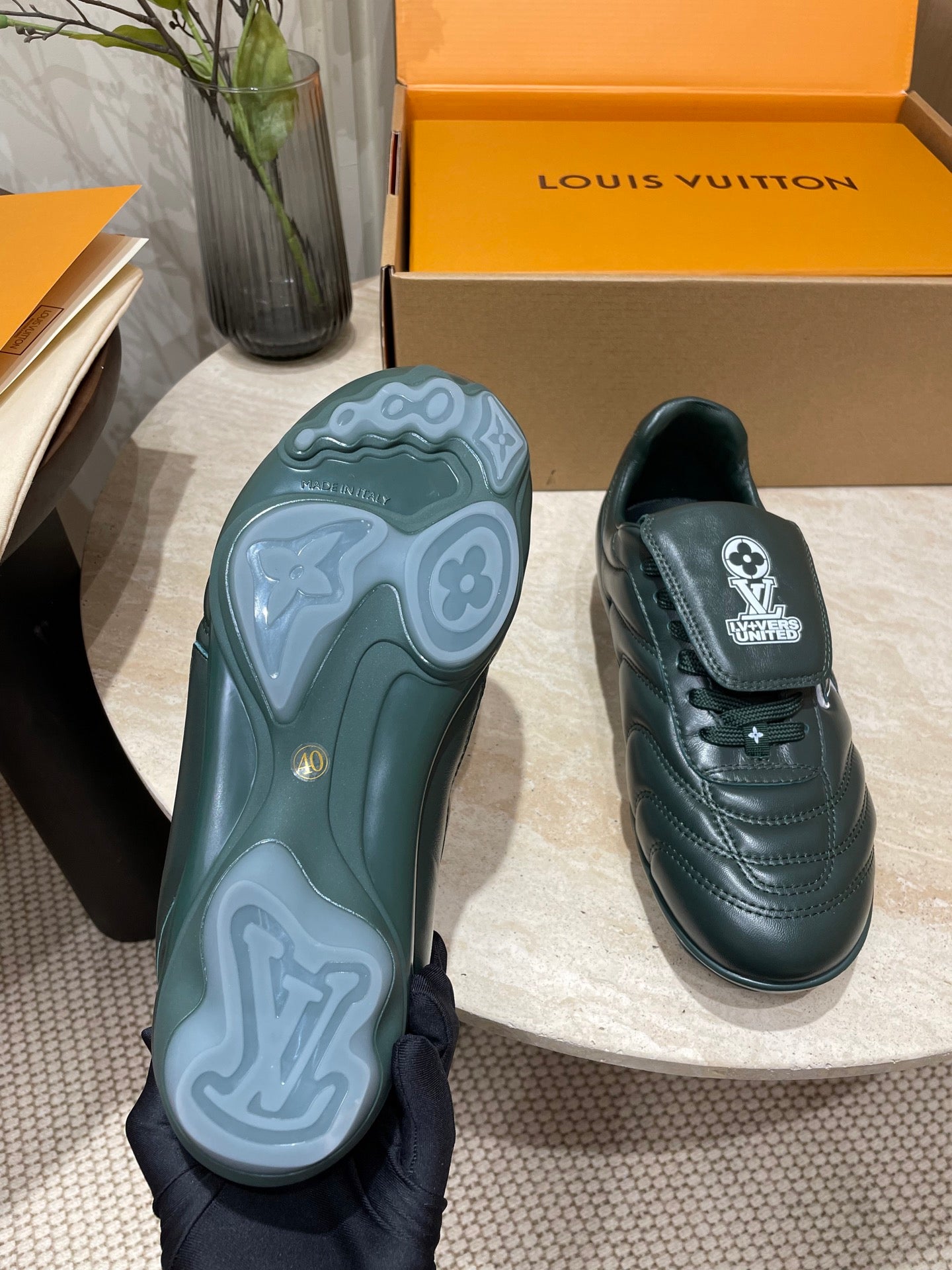 FOOTPRINT SOCCER SNEAKER IN FOREST GREEN CALFSKIN - 35