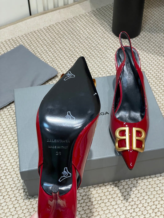 ГОСТРОНОСІ ТУФЛІ BB GOLD BUCKLE HIGH SLINGBACK 80 ММ З ЧЕРВОНОЇ ЛАКОВАНОЇ ТЕЛЯЧОЇ ШКІРИ - 35