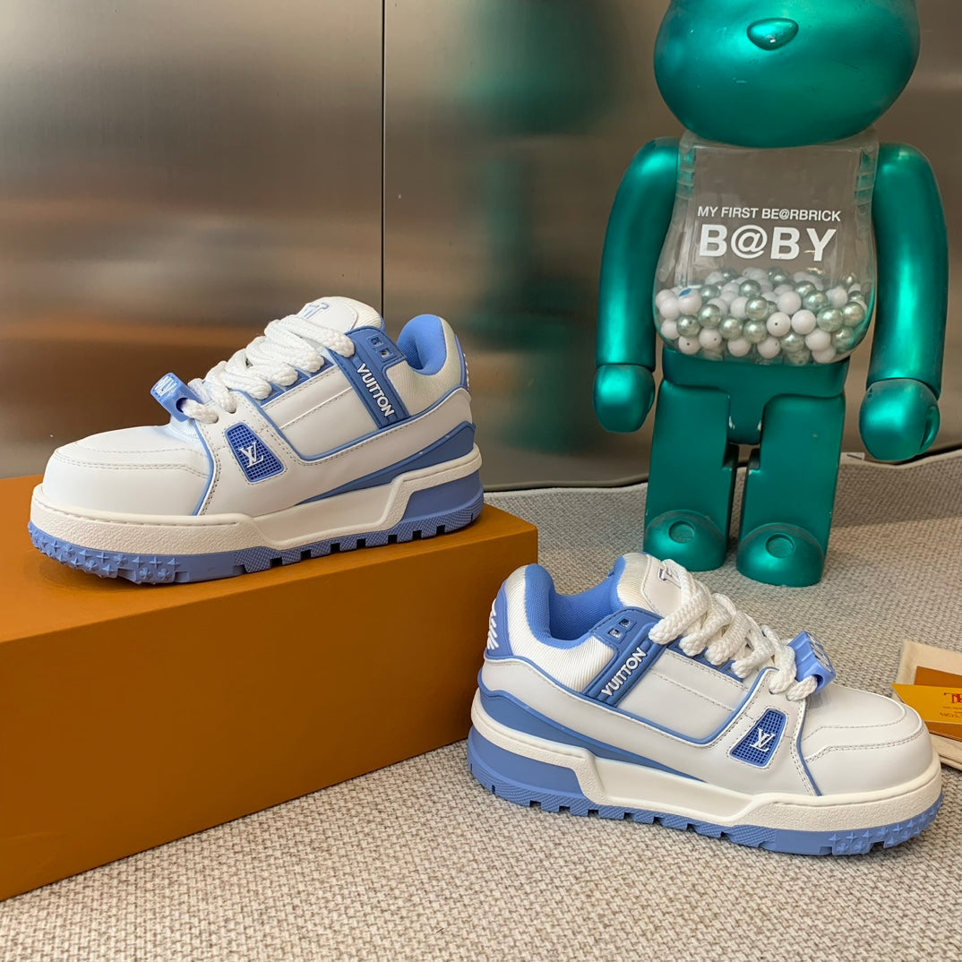 LV TRAINER MAXI SNEAKER IN WHITE MIX OCEAN BLUE CALFSKIN - 35
