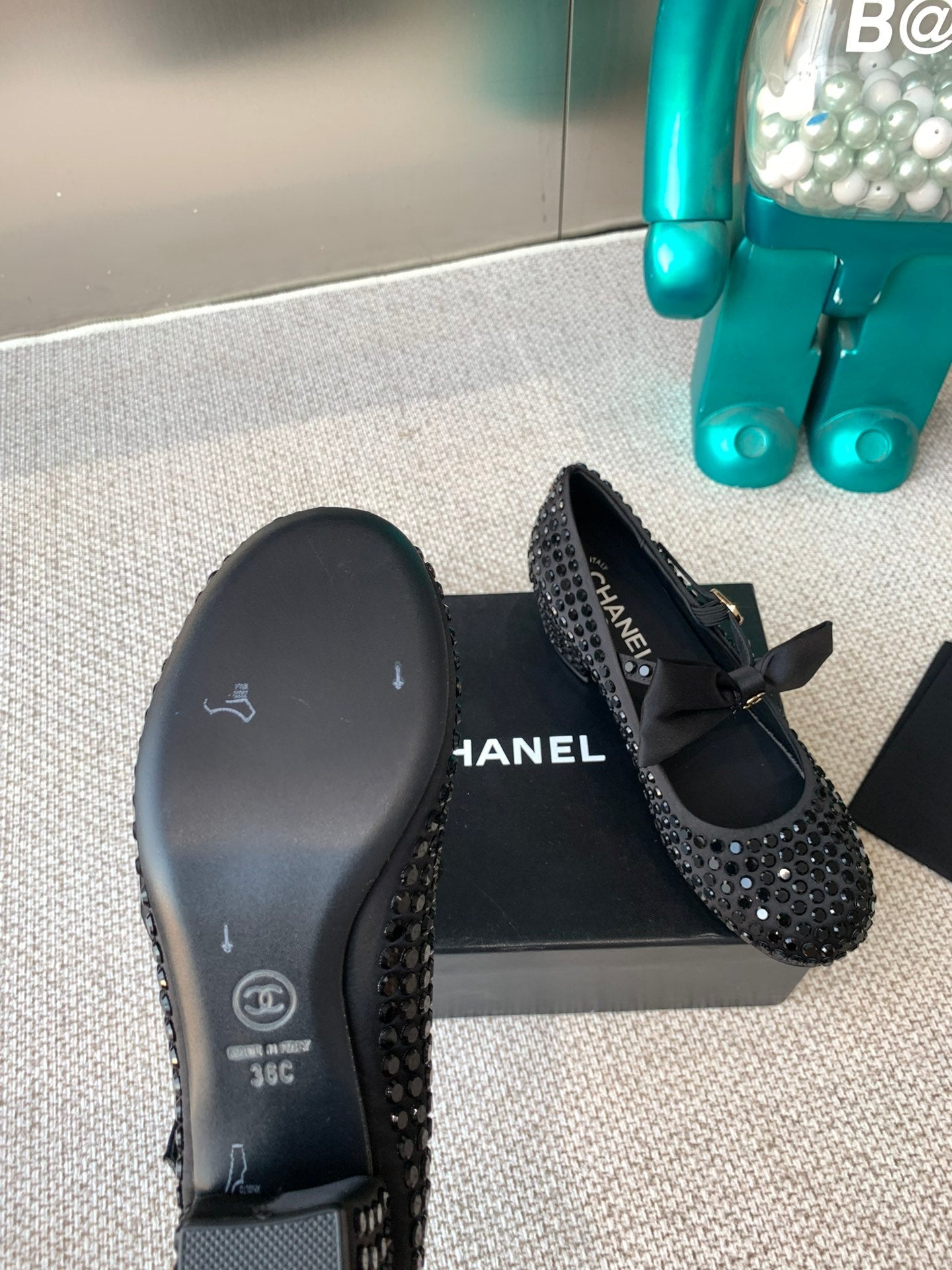 CC MARY JANES SHOES IN BLACK SATIN WITH RHINESTONES - 35