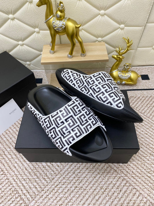 BALMAIN 25S BALMAIN MULES IN BLACK AND WHITE CALFSKIN - 38