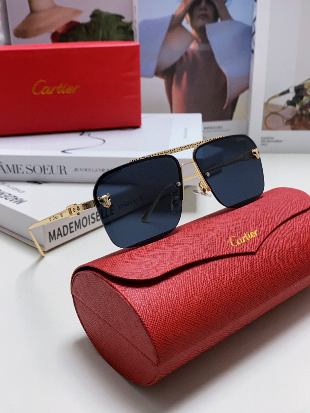 PANTHÈRE SQUARE FRAME SUNGLASSES 543534 IN METAL - Blue