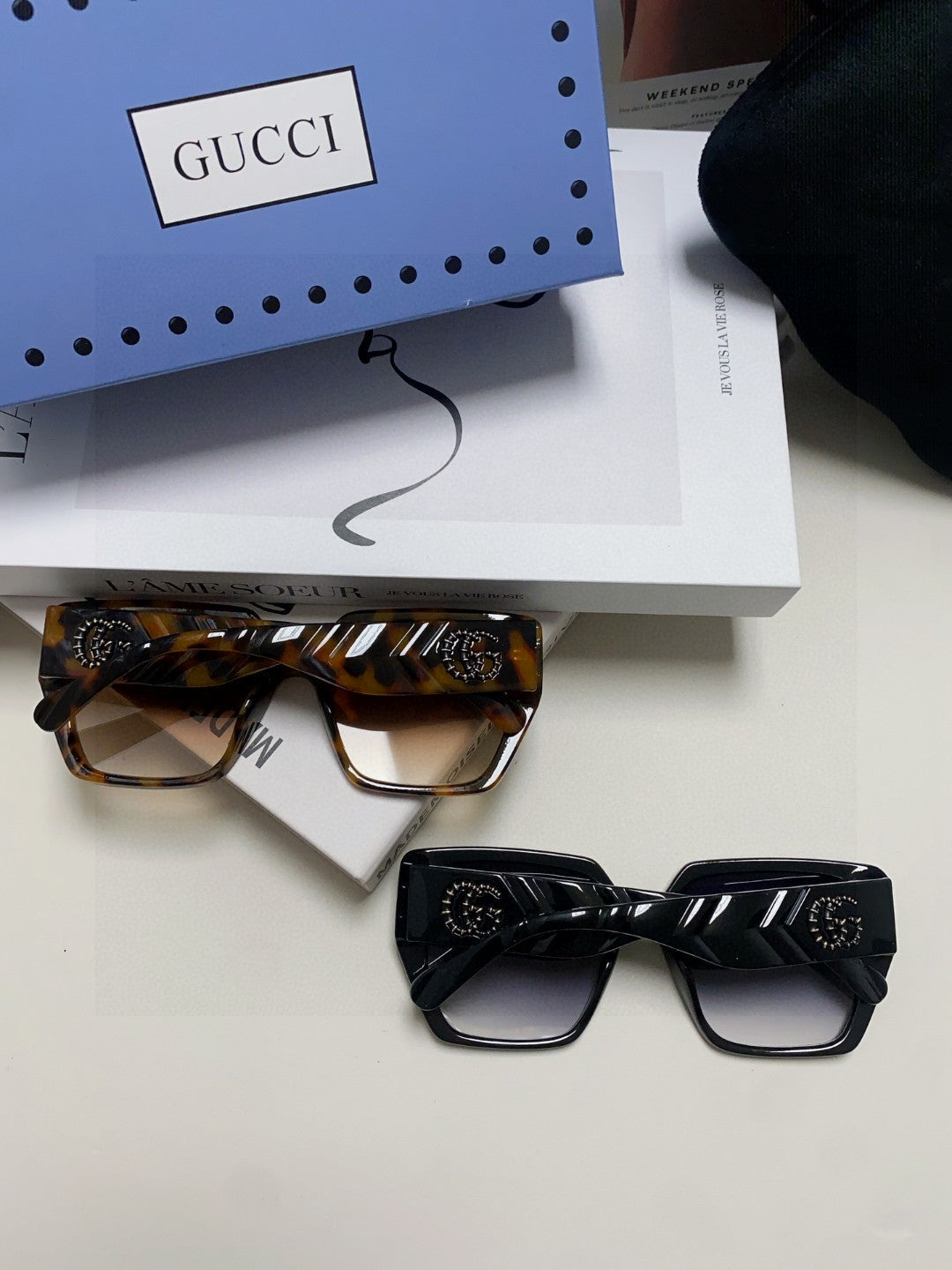 SQUARE FRAME SUNGLASSES 570209 IN ACETATE - Black
