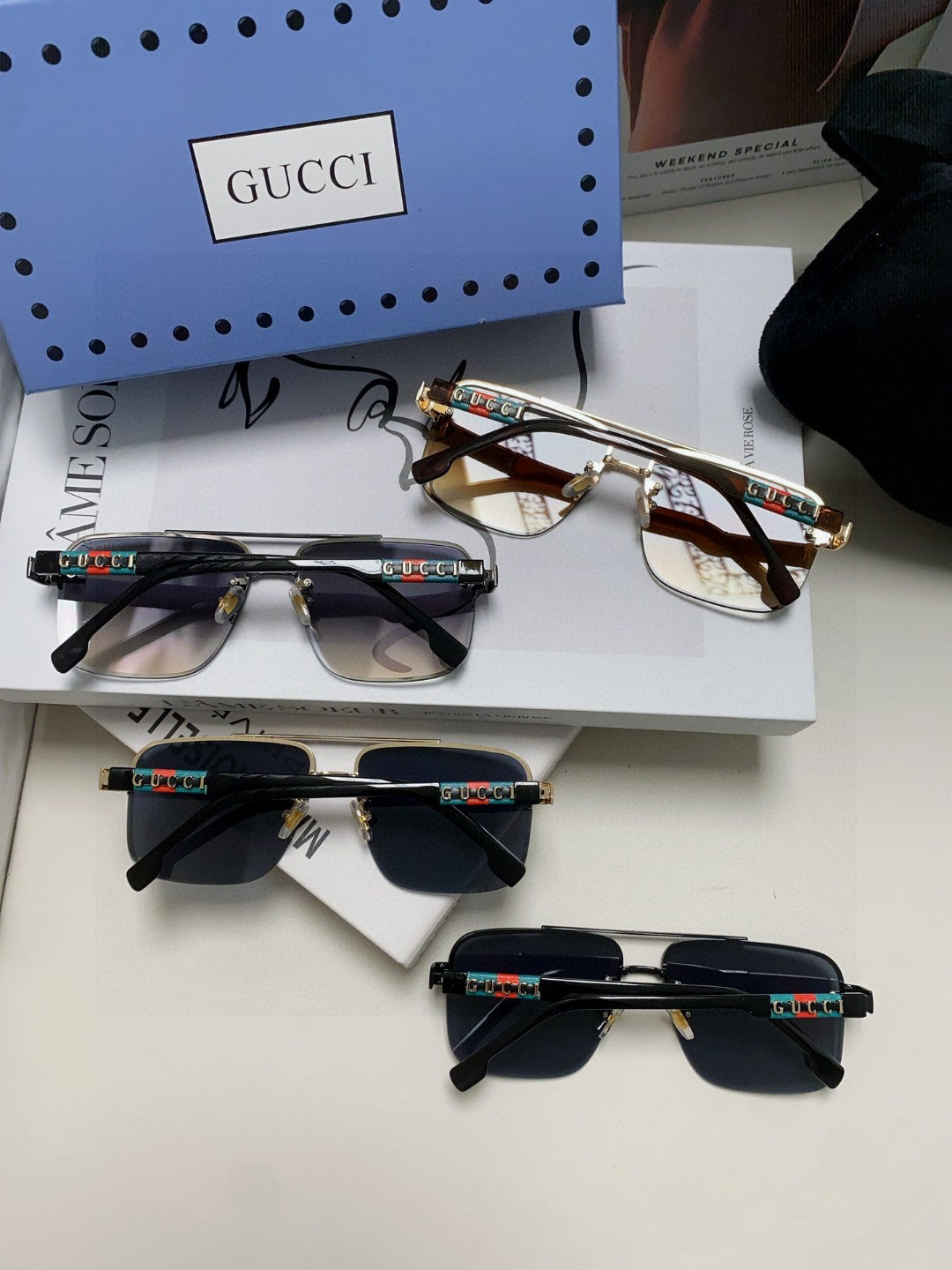 RECTANGULAR FRAME SUNGLASSES 576873 IN METAL - Black/ smoke