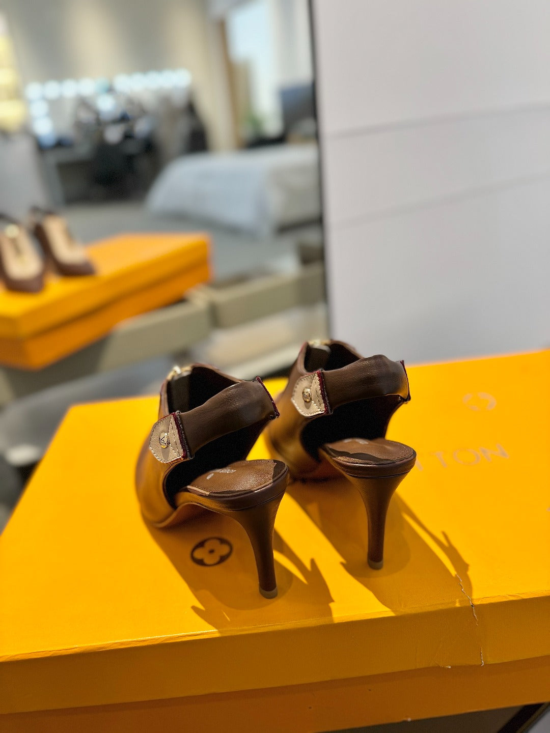 ALLURE HIGH 8 CM SLINGBACK IN CHOCOLATE MIX SAND BROWN CALFSKIN - 34