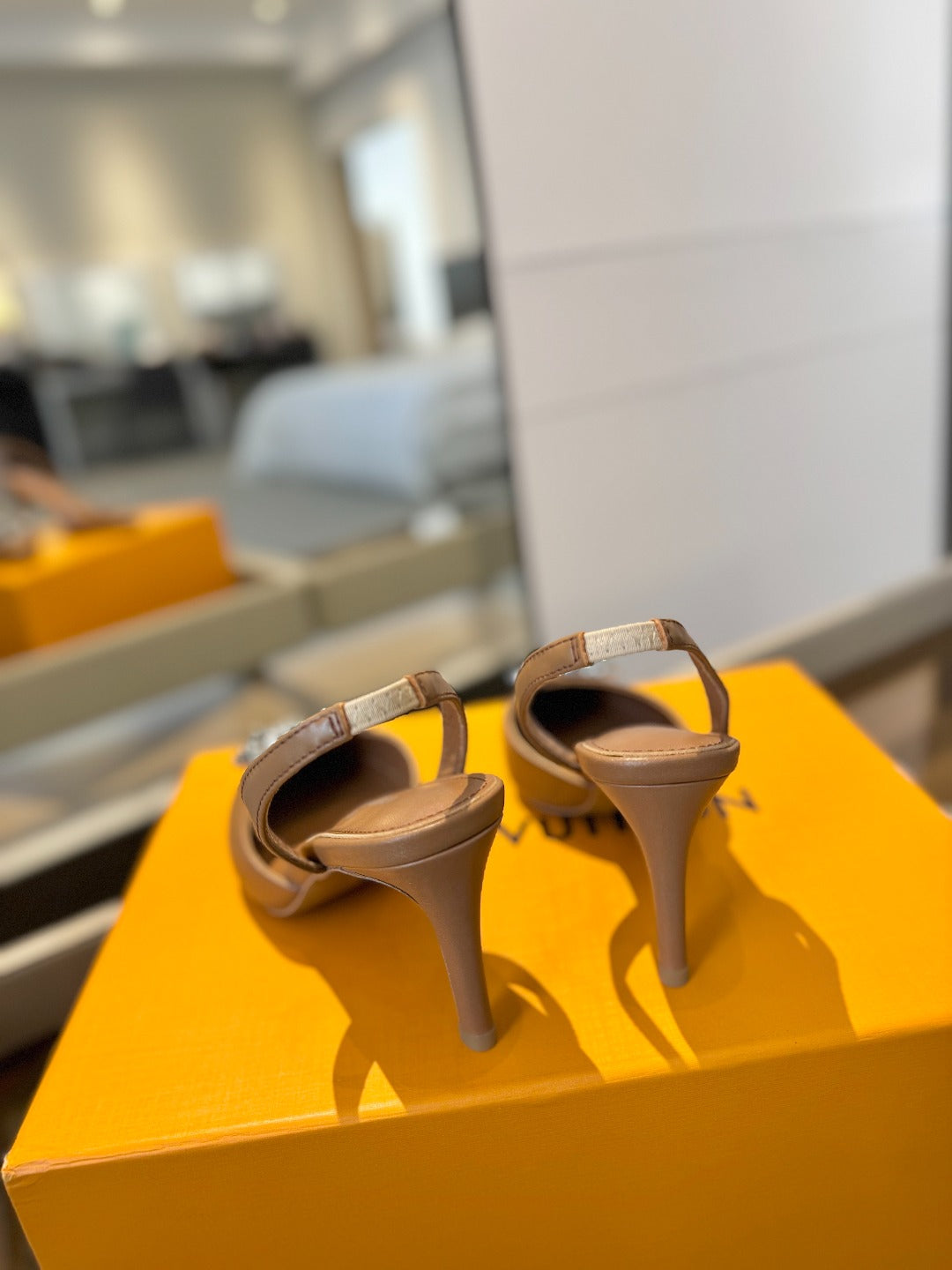 HIGH HEEL 75 MM SLINGBACK IN BRONZE BROWN CALFSKIN WITH CRYSTAL - 34