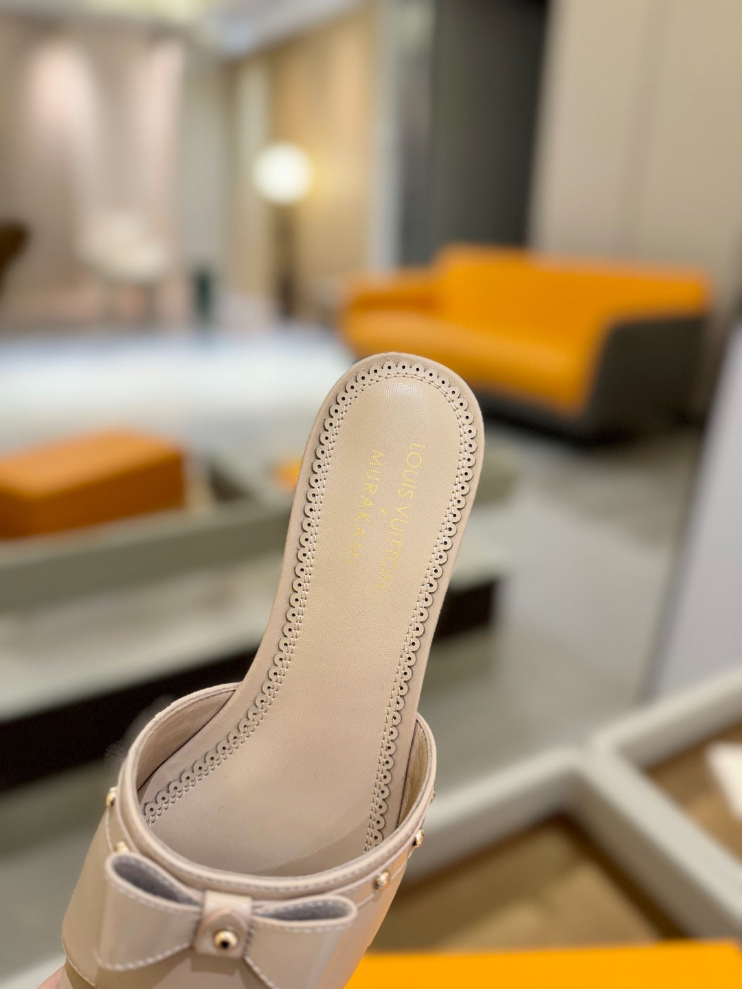 LV X TM 6AM FLAT MULE IN LINEN TAN CALFSKIN - 34