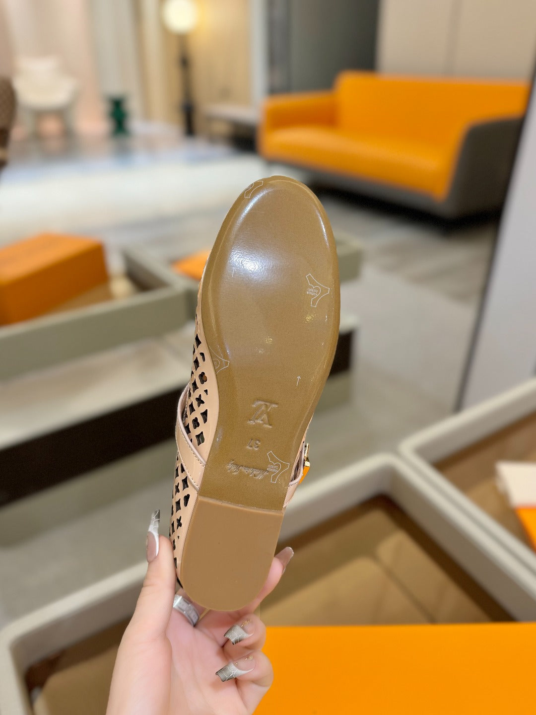 ROMY FLAT BALLERINA IN LIGHT PINK MESH PATENT CALFSKIN - 34