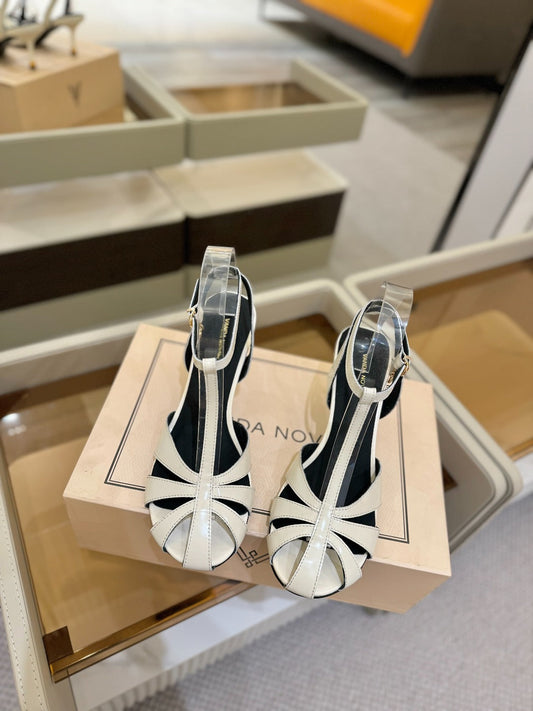HIGH SANDALS 75 MM IN WHITE CALFSKIN - 34