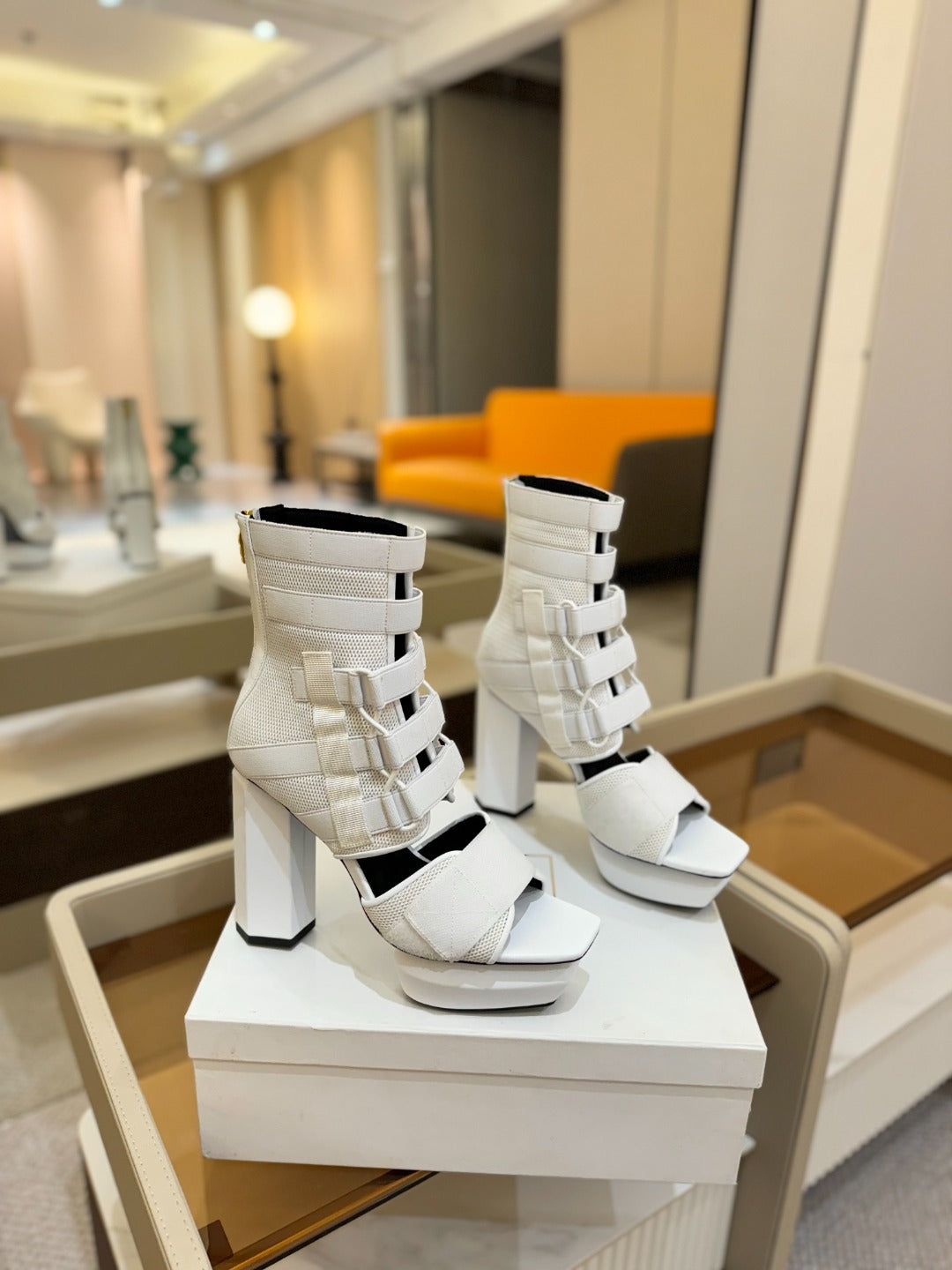 BALMAIN 25S UMA SANDALS 105MM IN WHITE VELCRO AND MESH - 36