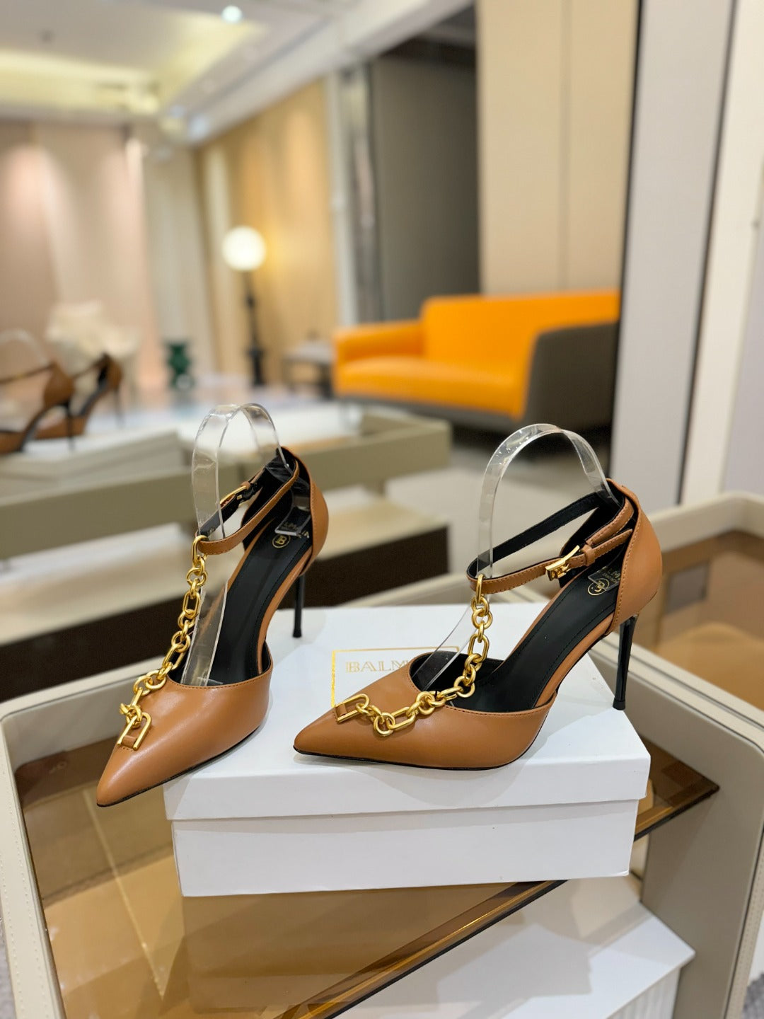 BALMAIN 25S SYNC STILETTOS WITH POINTED TOE 95MM IN DARK BROWN CALFSKIN - 36