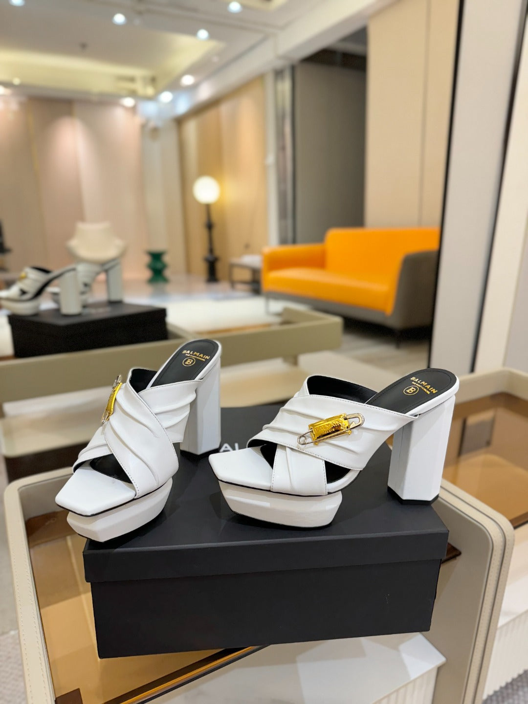 BALMAIN 25S WEDGE HEEL SANDALS 100MM IN WHITE CALFSKIN - 36