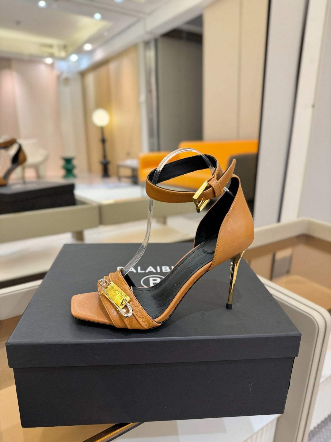 BALMAIN 25S HIGH HEELS 95MM IN BROWN CALFSKIN - 36