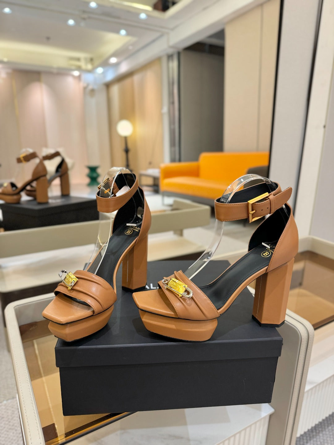 BALMAIN 25S WEDGE HEELS 100MM IN BROWN CALFSKIN - 36