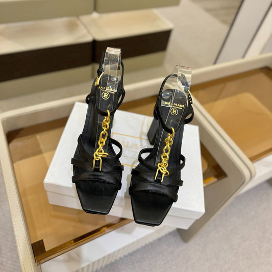БОСОНІЖКИ BALMAIN 26S НА ПІДБОРАХ 105 ММ З ЧОРНОЇ ОВЕЧОЇ ШКІРИ
