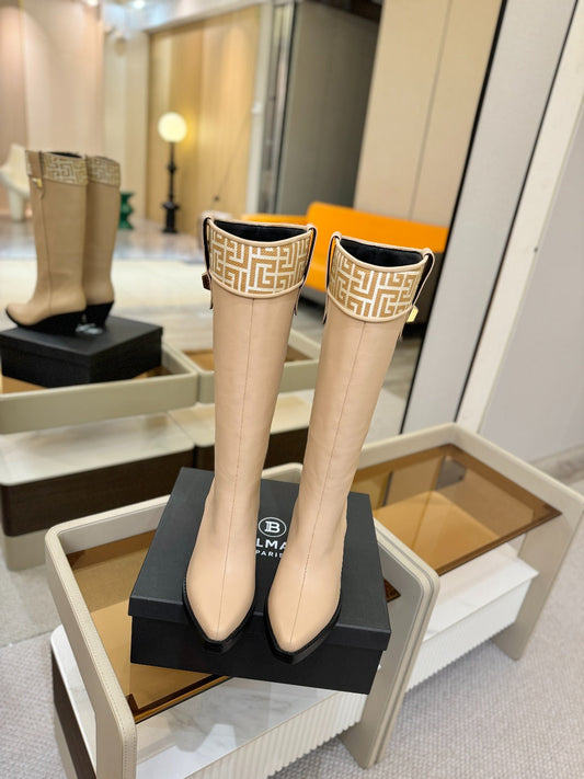ВИСОКІ ЧОБОТИ BALMAIN 26S 65 ММ З БЕЖЕВОЇ ТЕЛЯЧОЇ ШКІРИ