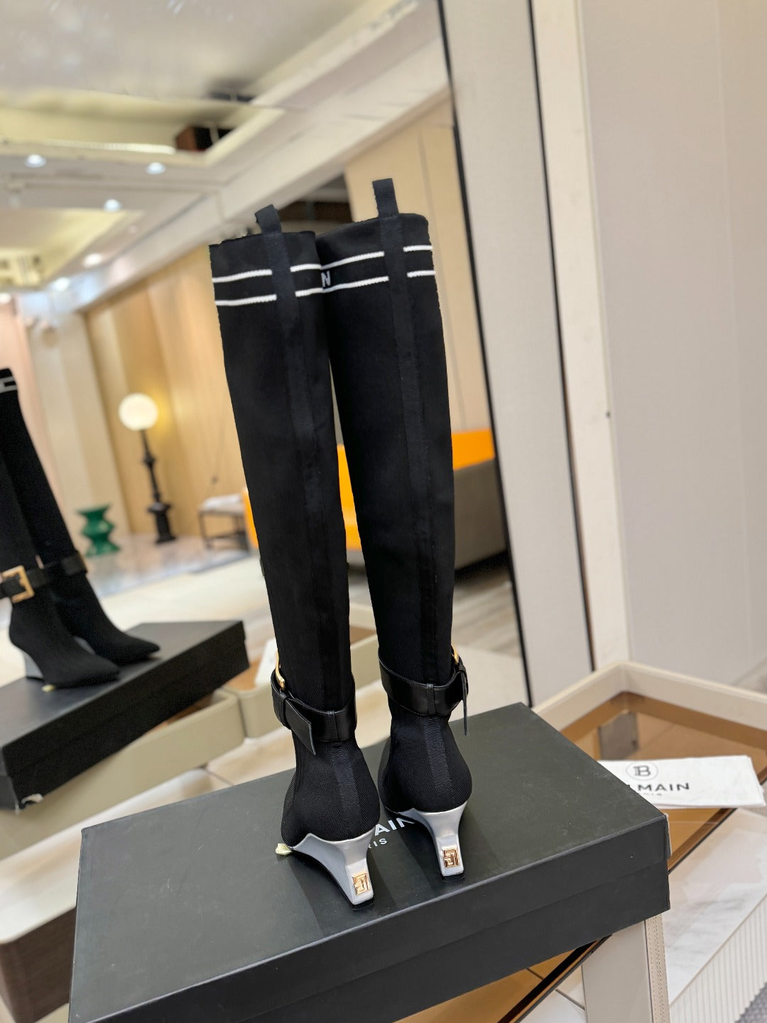 BALMAIN 26S ВИСОКІ ЧЕРЕВИКИ 75 ММ ЧОРНИЙ FLYKNIT СТИЛЬ 1