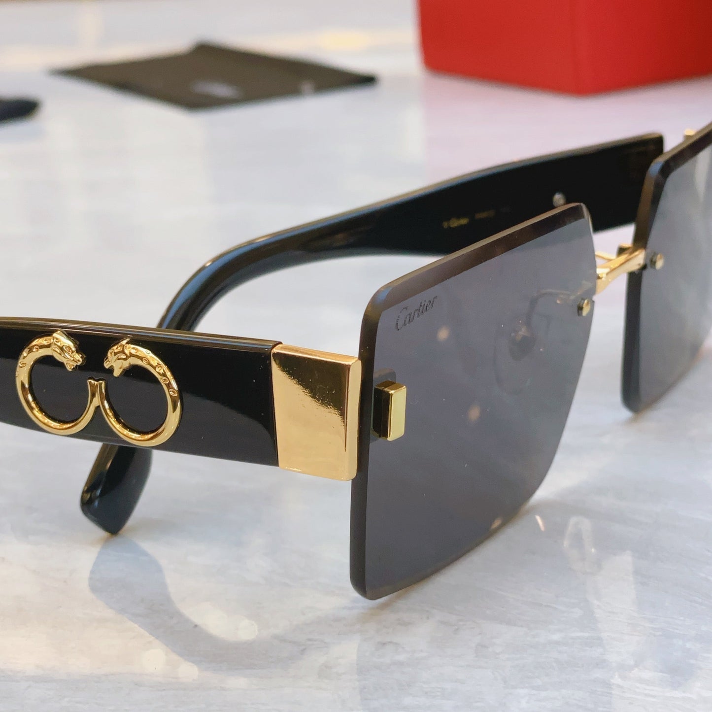 PANTHÈRE GEOMETRIC SUNGLASSES CT00636S IN METAL AND ACETATE - Pink