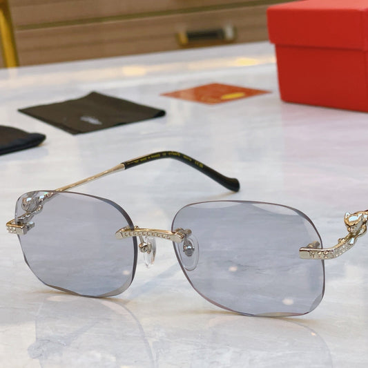 PANTHÈRE RECTANGULAR SUNGLASSES 575935 IN METAL - Tan/ pink
