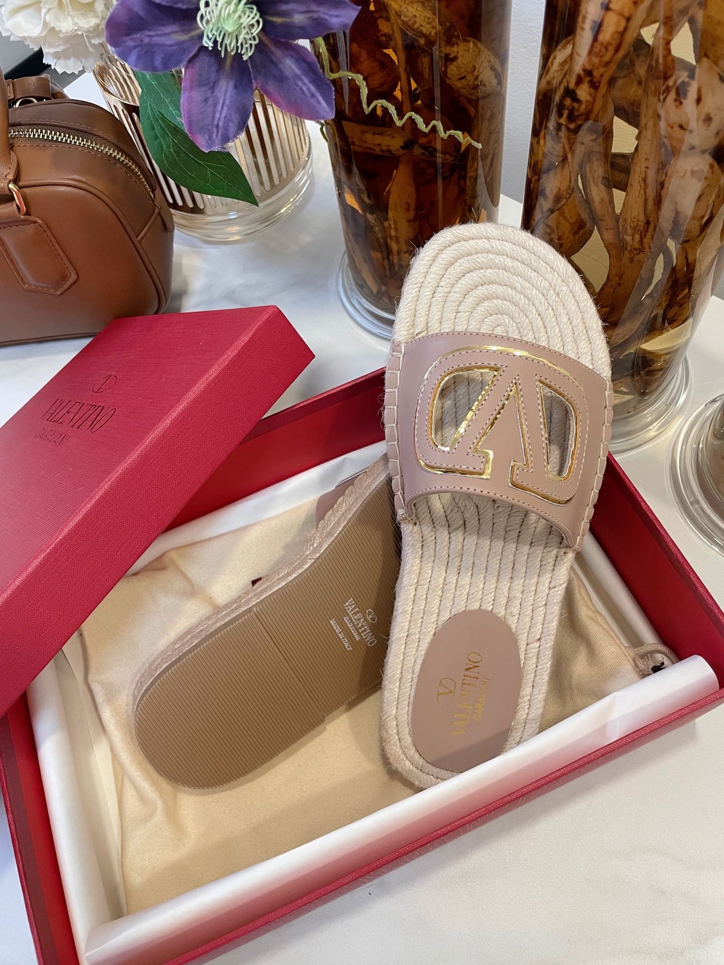 VLOGO CUT-OUT ESPADRILLES IN CREPE PINK CALFSKIN - 35
