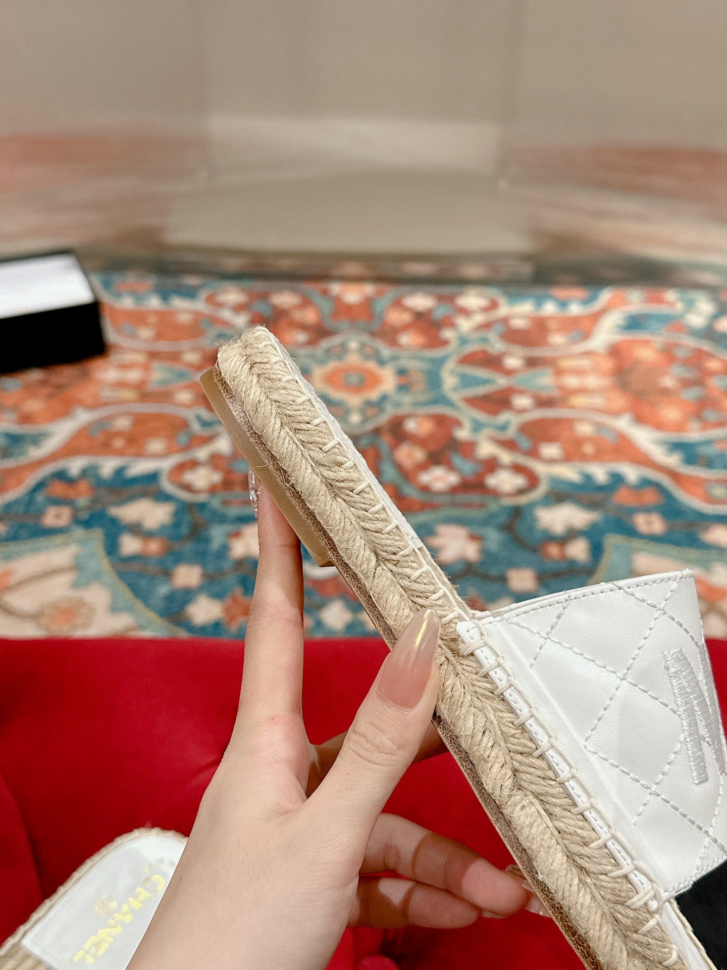 FLAT SLIPPERS IN WHITE LAMBSKIN MIX BEIGE WOVEN - 35