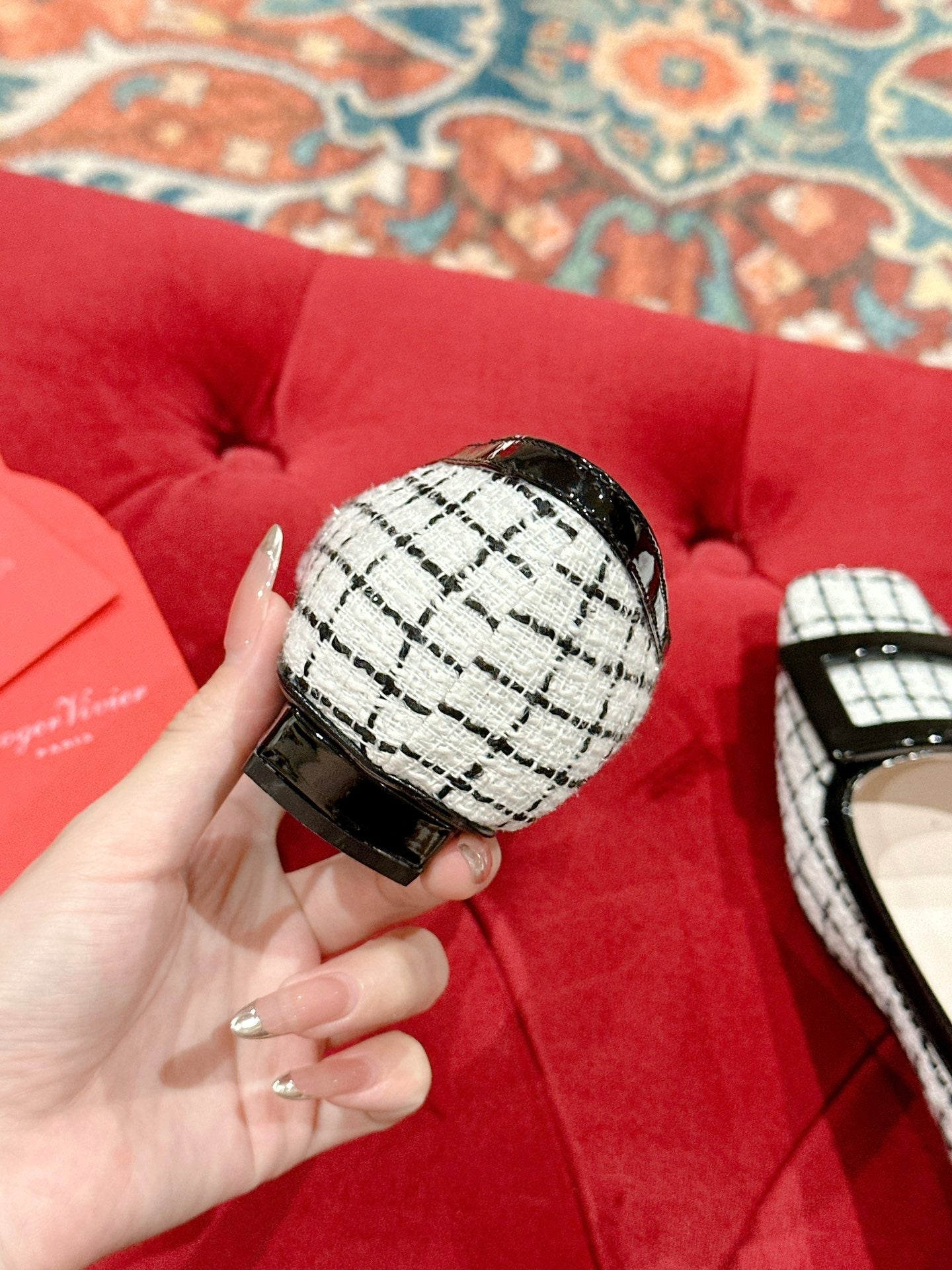 TROMPETTE BALLERINAS IN WHITE TWEED WITH BLACK STRIPES - 35