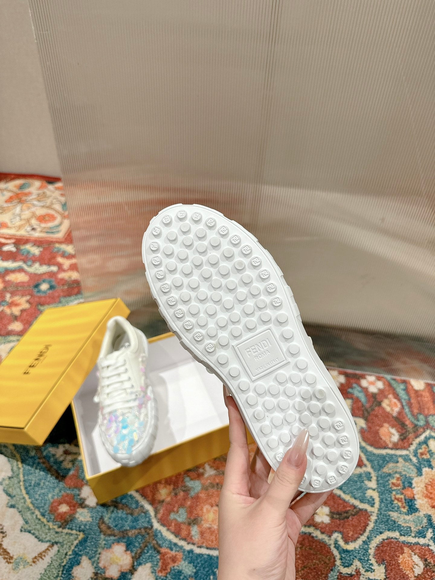 RUNWAY SEQUIN CASUAL SHOES IN WHITE CALFSKIN - 35