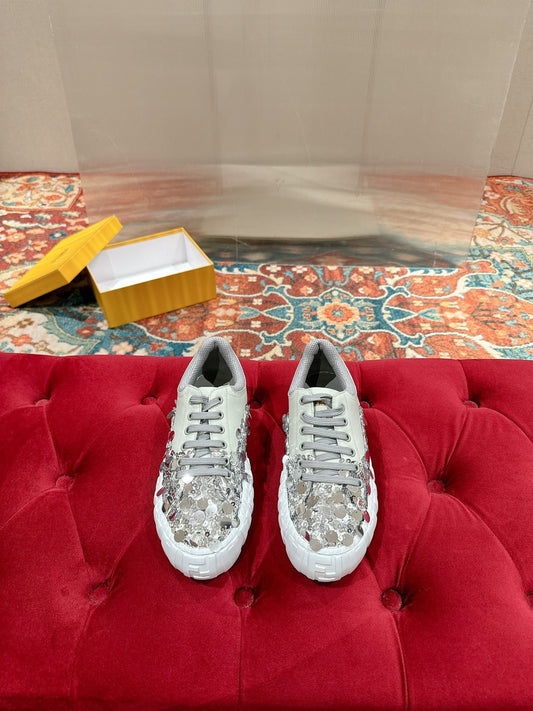 RUNWAY SEQUIN CASUAL SHOES IN PEARL GRAY CALFSKIN - 35