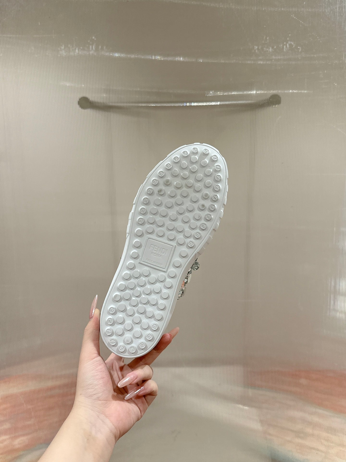 RUNWAY SEQUIN CASUAL SHOES IN PEARL GRAY CALFSKIN - 35