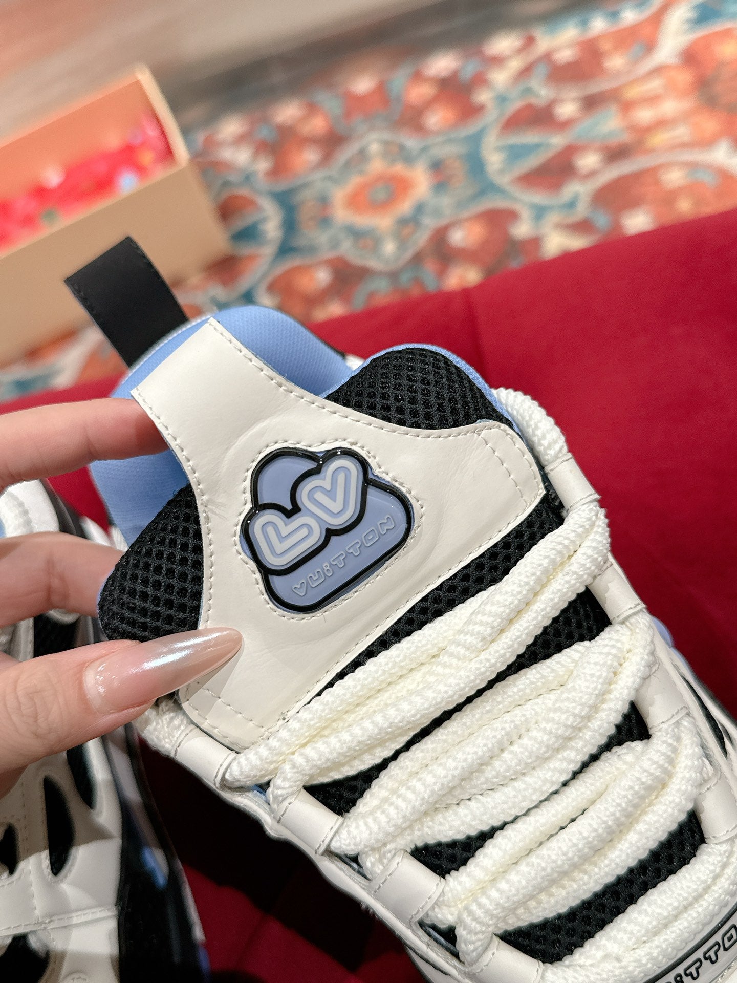 LV SKATE SNEAKER IN WHITE MIX BLACK AND SKY BLUE CALFSKIN - 35