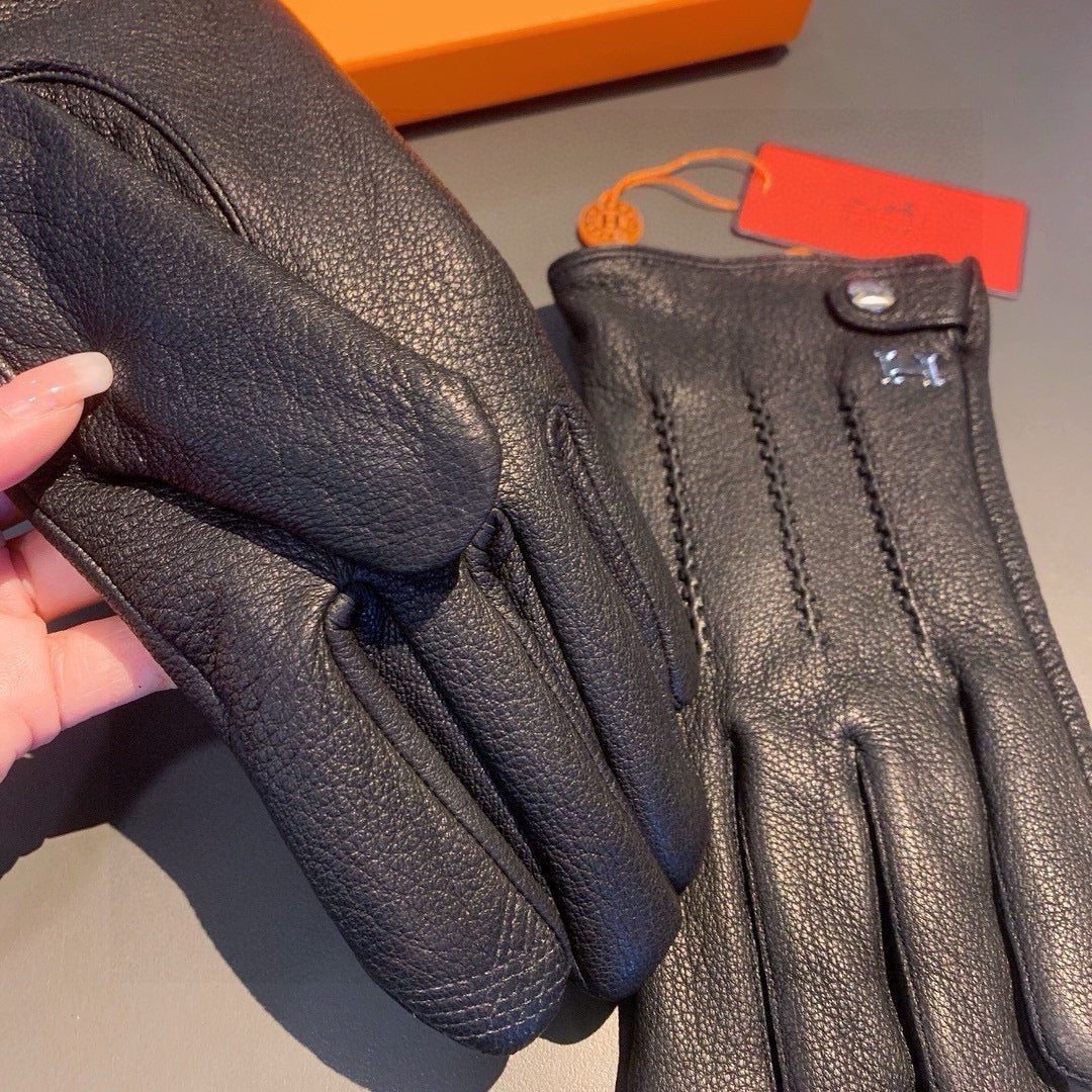 HUBERT GLOVES IN BLACK DEERSKIN WITH LAMB WOOL LINING 432639 - XL