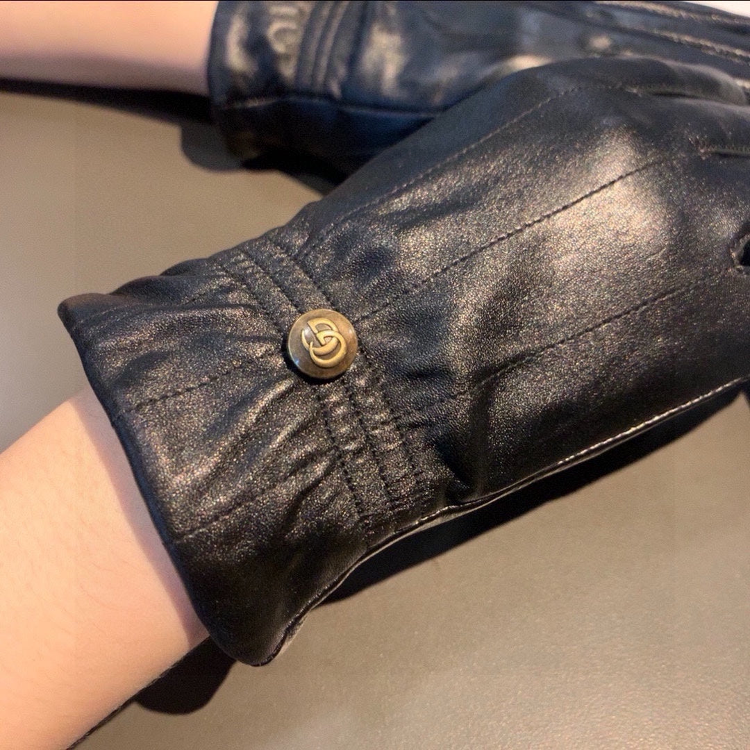 TOUCHSCREEN GLOVES WITH DOUBLE CORD TIGHTENING IN BLACK LAMBSKIN 440488 - M