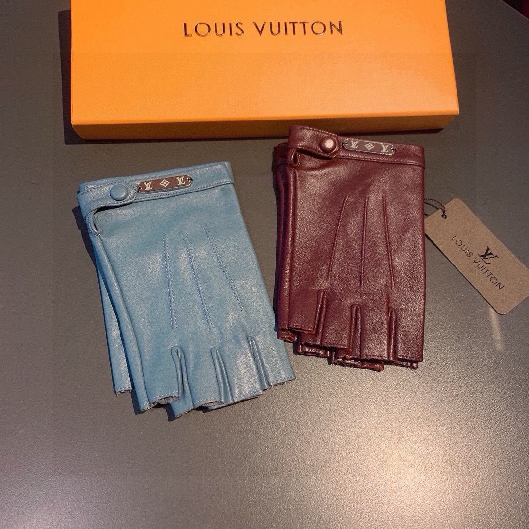 FINGERLESS GLOVES IN BLUE GREEN LAMBSKIN 453647 - M