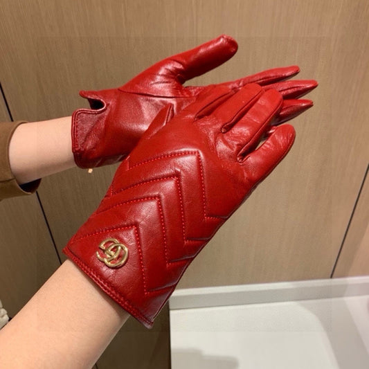 TOUCHSCREEN GLOVES IN RED LAMBSKIN AND FABRIC LINING 463860 - M