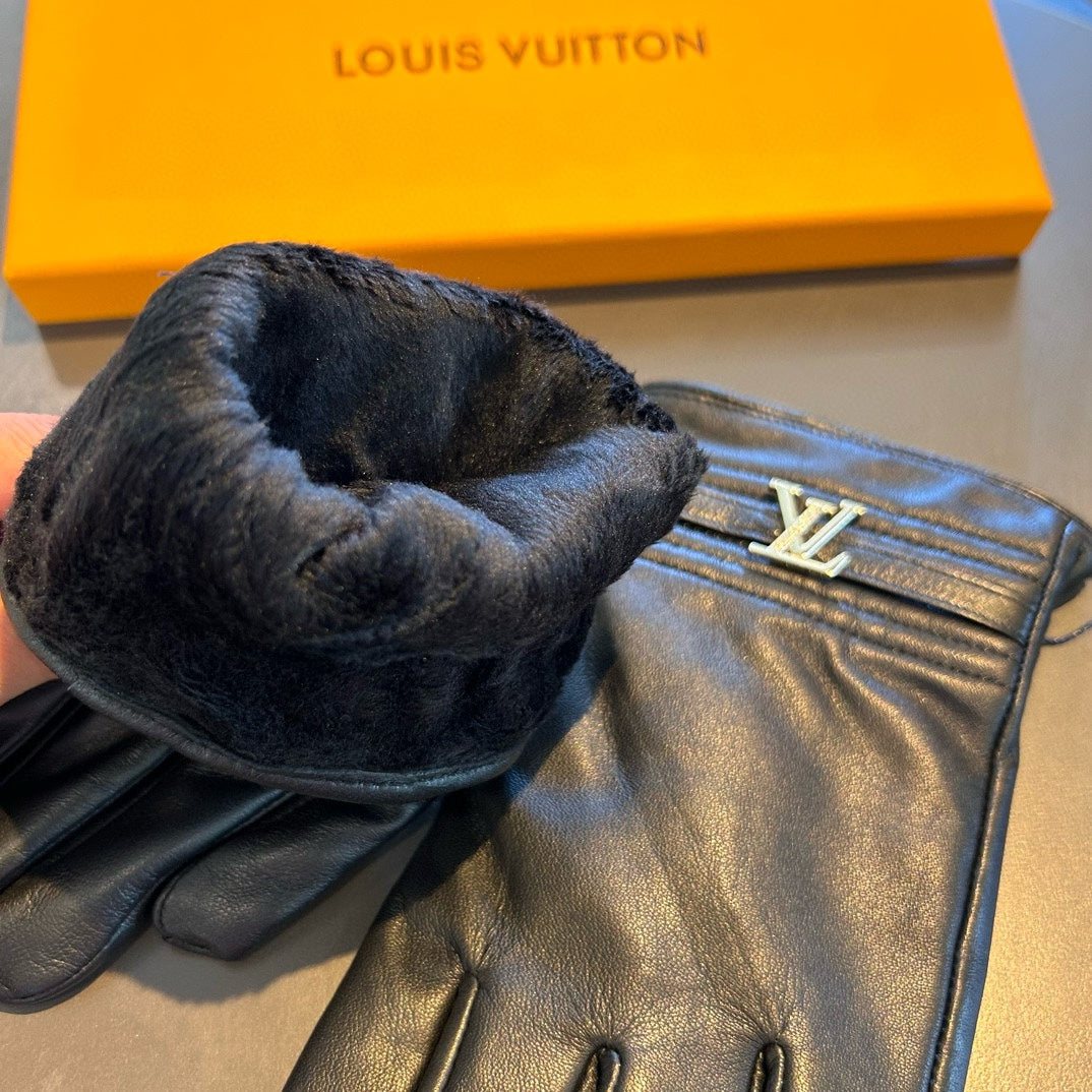 GLOVES IN BLACK LAMBSKIN WITH GOLD LOGO 465010 - XL