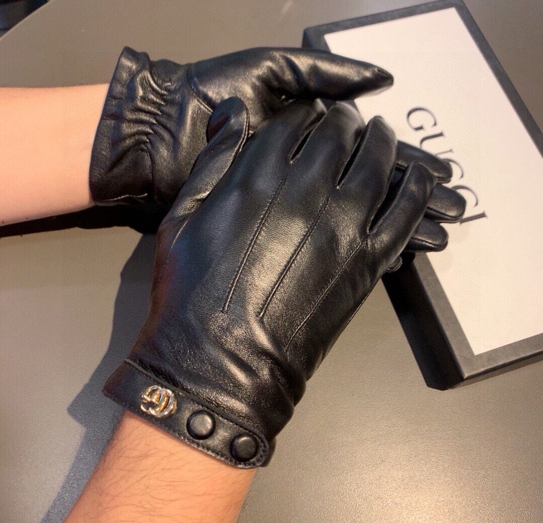 GLOVES WITH DOUBLE BUTTONS IN BLACK LAMBSKIN AND FLEECE LINING 465013 - XL