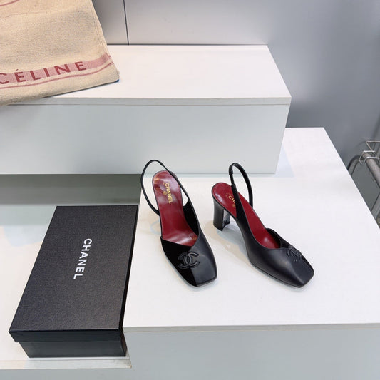 CHANEL 26S СЛІНГБЕКИ 100 ММ З ЧОРНОЇ ЗАМШІ ТА ШКІРИ ЯГНЯТИ