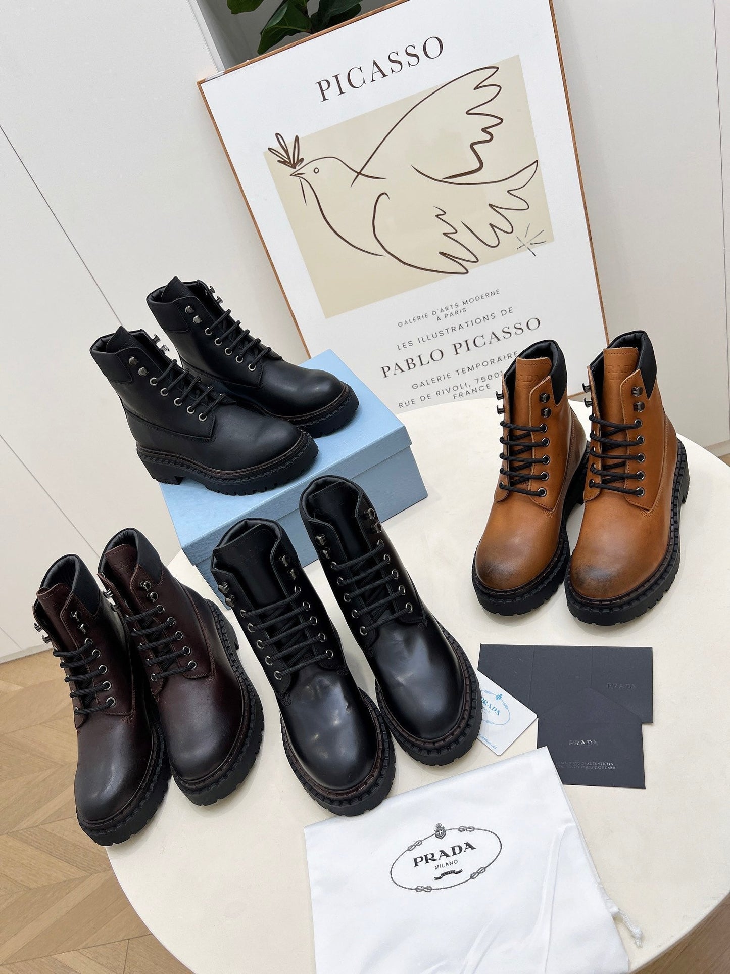 PRADA 25S LACE UP BOOTS BLACK CALFSKIN - 35
