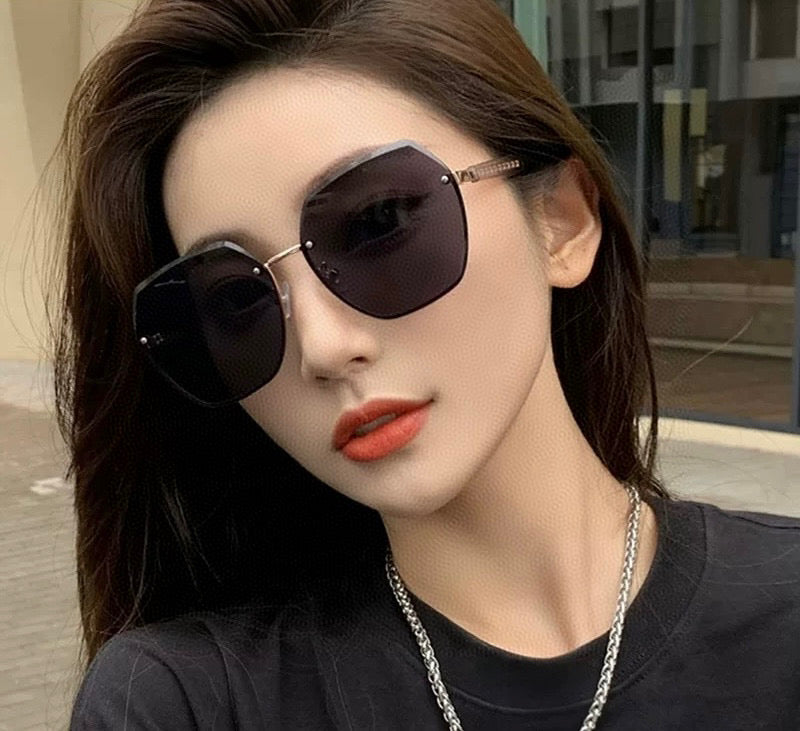 RECTANGULAR FRAME SUNGLASSES G0638 IN METAL AND ACETATE - Black