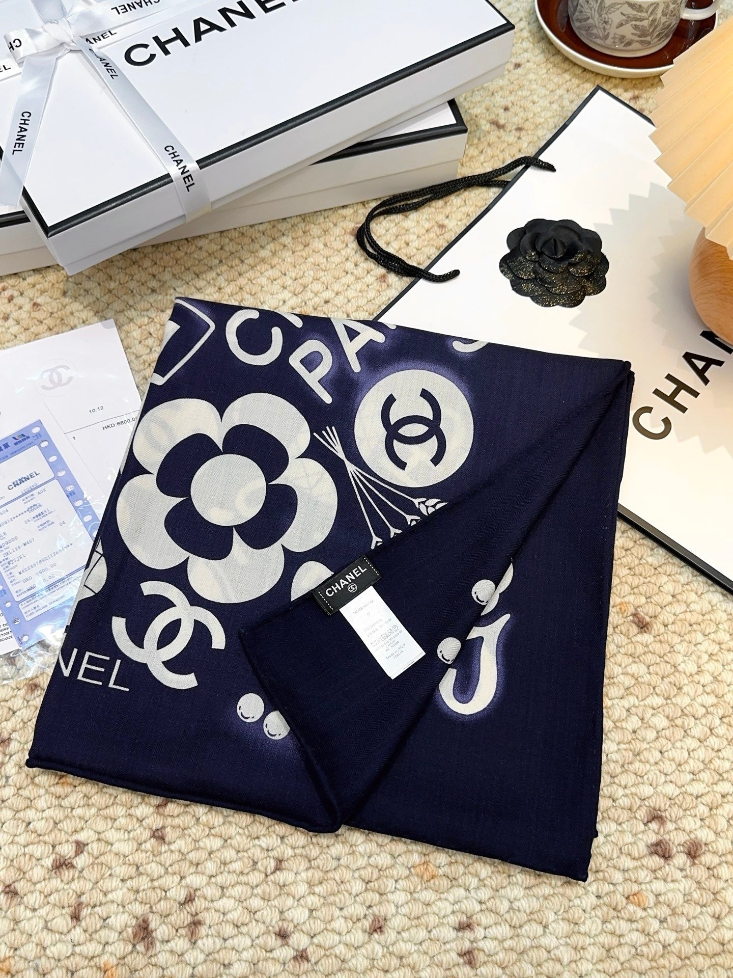 CHANEL 25S SCARF 140 IN SILK AND CASHMERE 881853