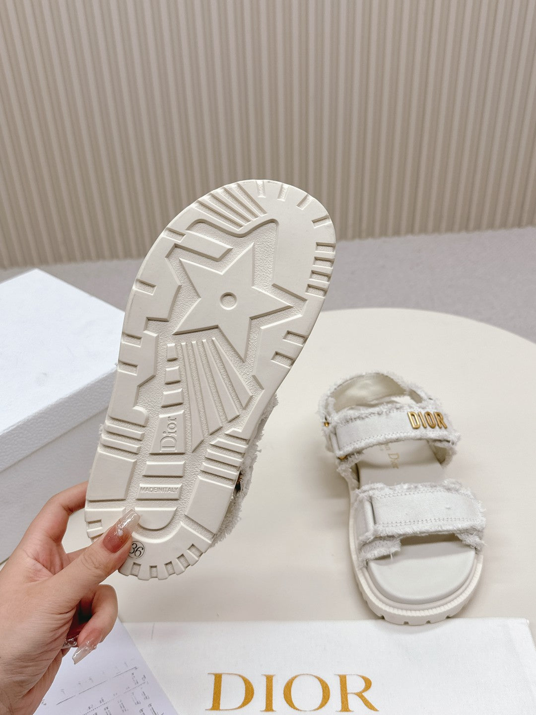 DIOR BACK-STRAP SANDALS 25S IN WHITE DENIM AND CALFSKIN WITH GOLD HARDWARE - 35