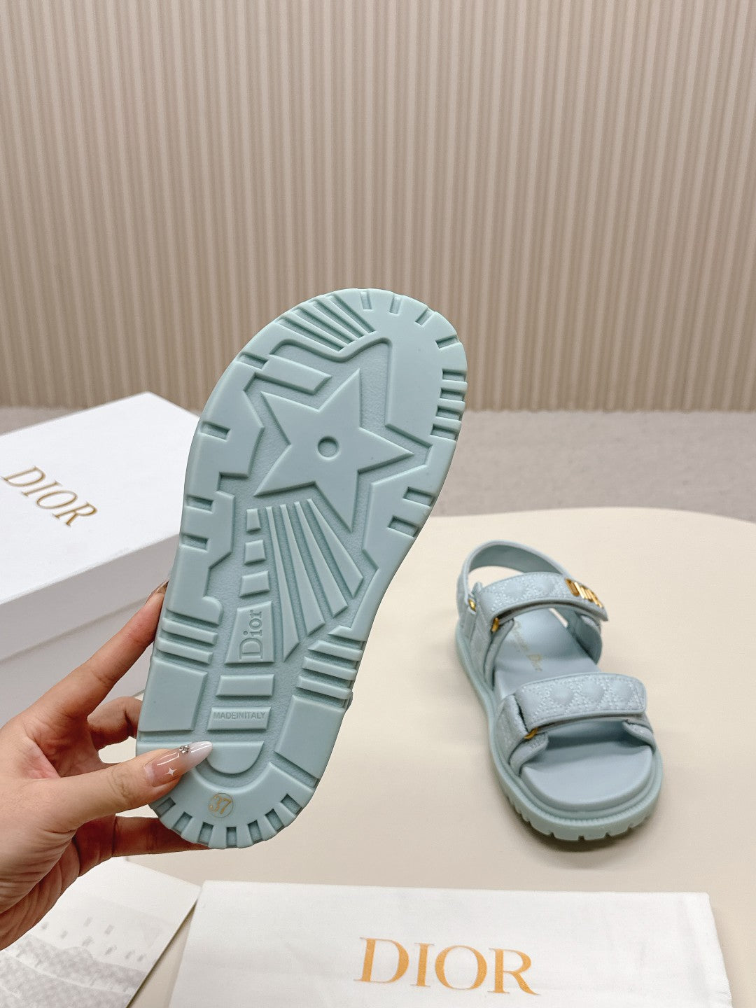 DIOR BACK-STRAP SANDALS 25S IN PASTEL BLUE CALFSKIN - 35