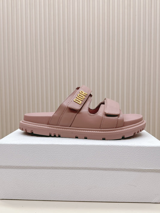 DIOR CLASSIC DOUBLE-STRAP SLIDES 25S IN BABY PINK CALFSKIN - 35