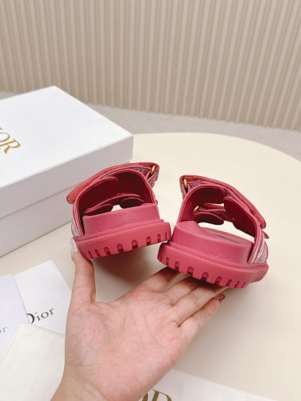 DIOR CLASSIC DOUBLE-STRAP SLIDES 25S IN DARK PINK FABRIC AND CALFSKIN - 35
