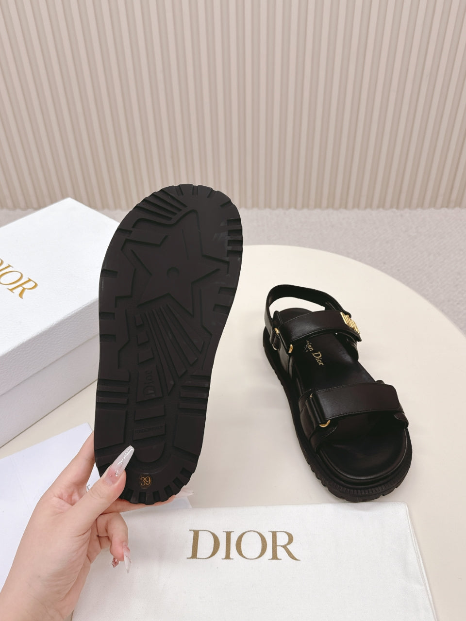 DIOR BACK-STRAP SANDALS 25S IN BLACK CALFSKIN WITH GOLD HARDWARE - 35