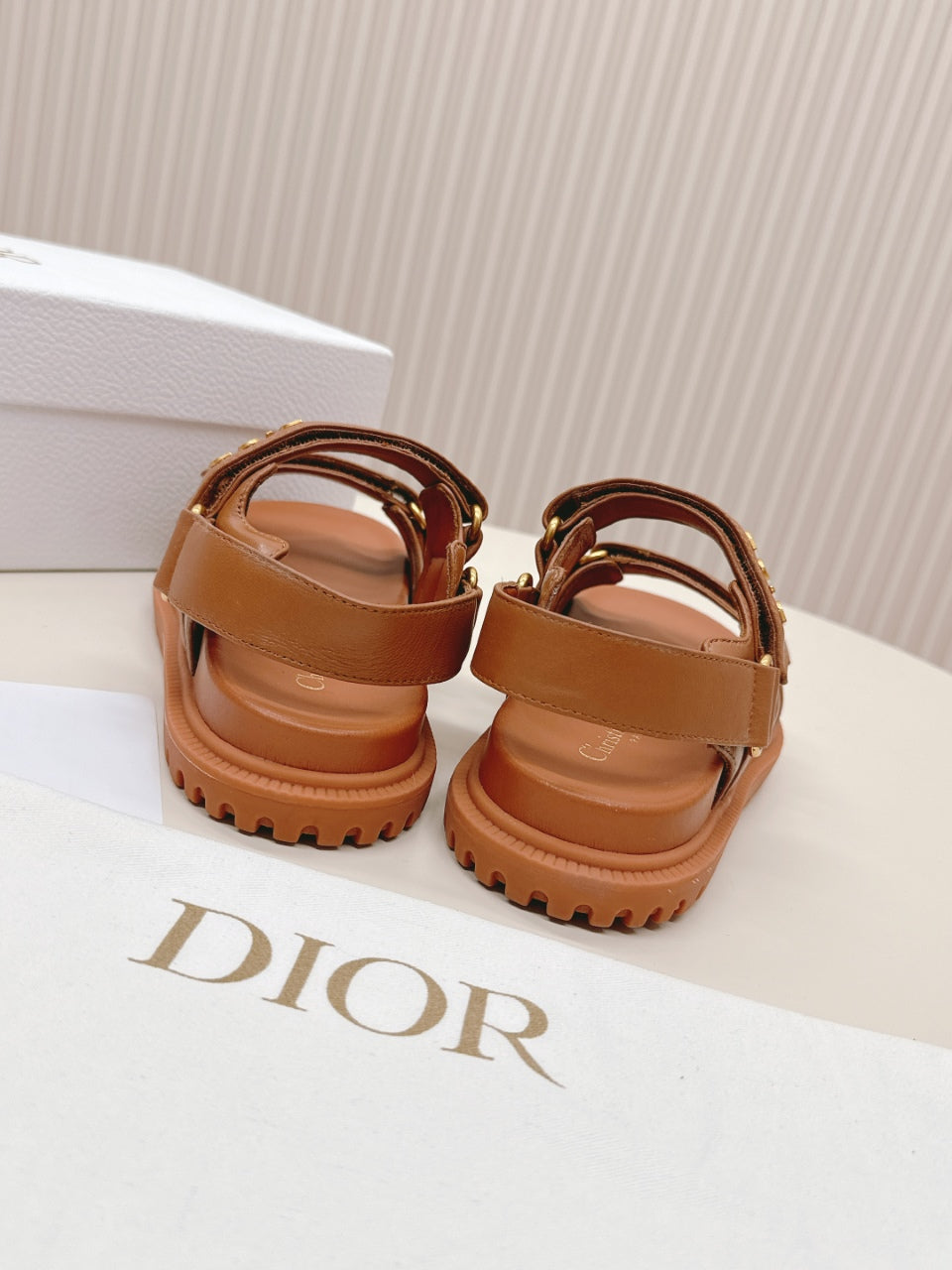 DIOR BACK-STRAP SANDALS 25S IN BRICK BROWN CALFSKIN WITH SILVER HARDWARE - 35