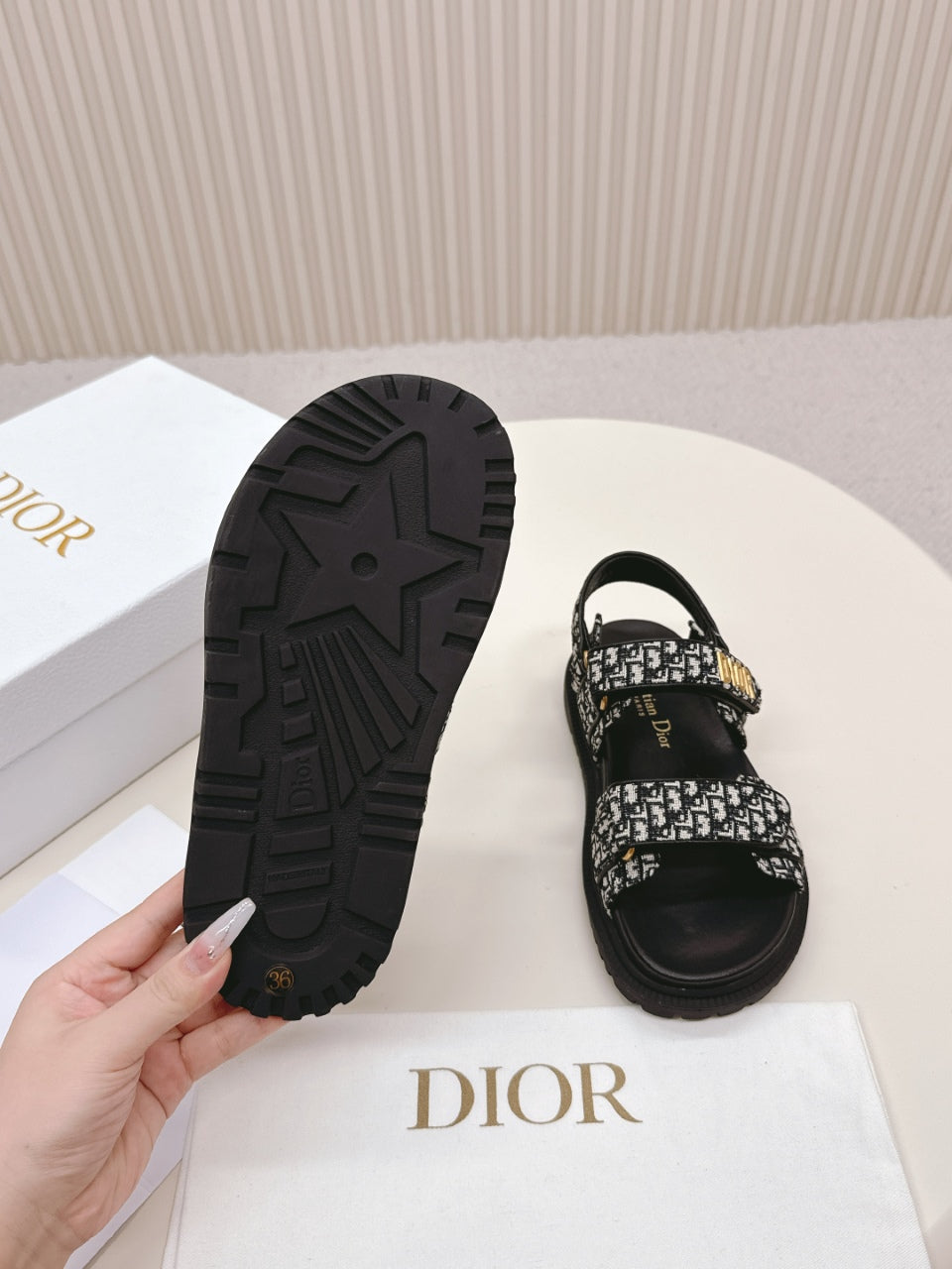 DIOR BACK-STRAP SANDALS 25S IN BLACK FABRIC AND CALFSKIN WITH GOLD HARDWARE - 35