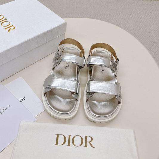 DIOR BACK-STRAP SANDALS 25S IN SILVER CALFSKIN WITH SILVER HARDWARE - 35